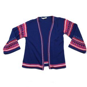 VTG Fair Isle Open Front Cardigan USA Made 80s
